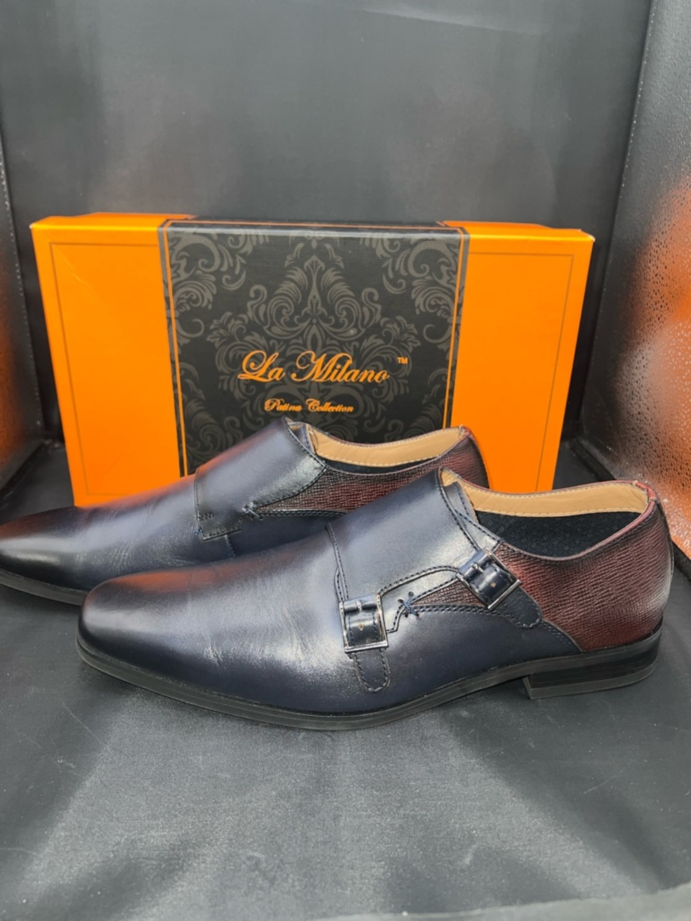 Milano Men's Navy & Brown Double Monk Strap Dress Shoes